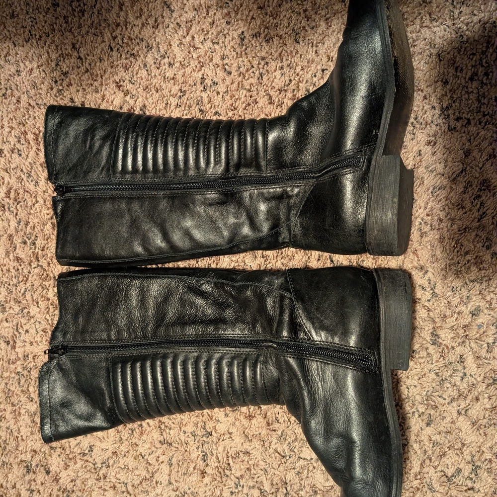 Carlos Black Leather Knee-High Boots